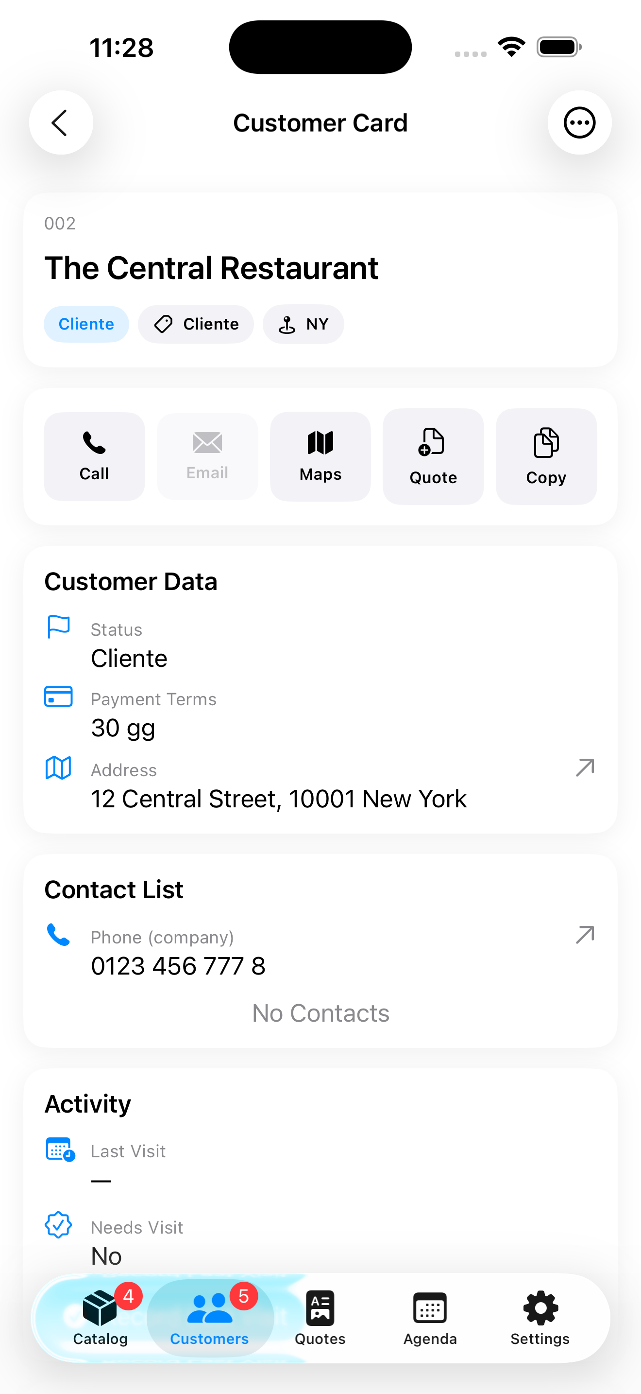 CUMA su Telefono – Scheda Cliente